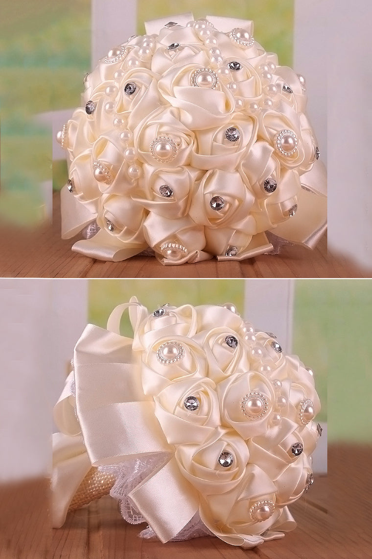 Noble Round Satin/Pearl/Lace Bridal Bouquets