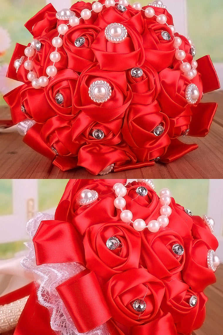 Noble Round Satin/Pearl/Lace Bridal Bouquets
