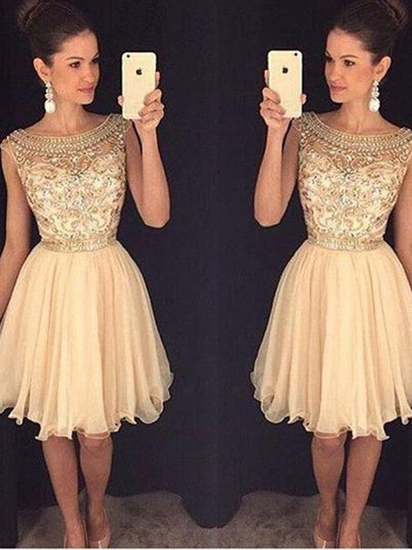 Nadia Chiffon Homecoming Dresses A-Line/Princess Scoop Sleeveless Short/Mini Beading Dresses